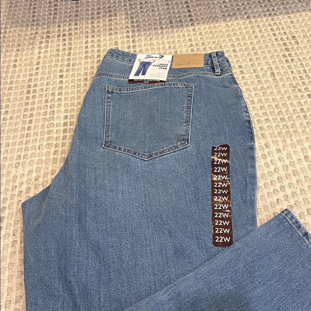 Seven7 NEW Loose Straight Leg Jean Women 22W Blue Denim High Rise Authentic - Picture 3 of 9